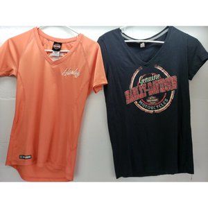 Lot of 2 Harley Davidson Shirts Womens Small Poly Cotton Black Coral
